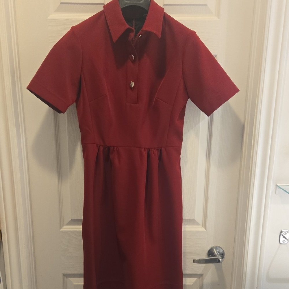 Red Buttoned Midi Dress with Polo Collar